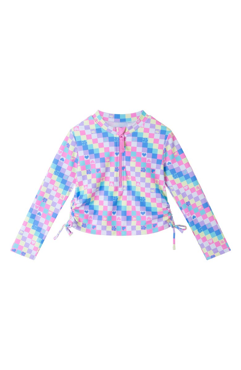 Andy & Evan Kids' Check Long Sleeve Two-Piece Rashguard Swimsuit, Alternate, color, 