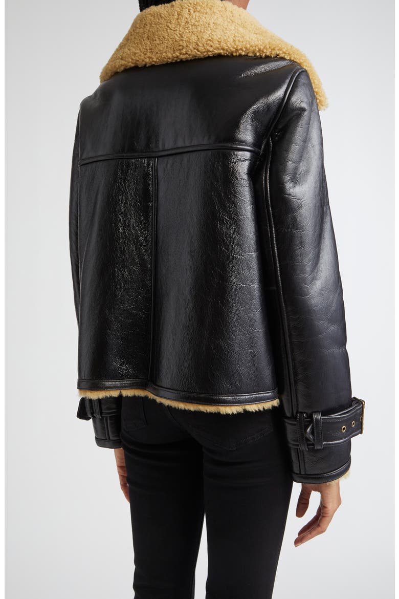 Danika Genuine Shearling Jacket, Alternate, color, SHINY BLACK