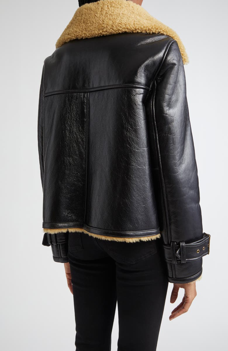 Veronica Beard Danika Genuine Shearling Jacket, Alternate, color, Shiny Blacks