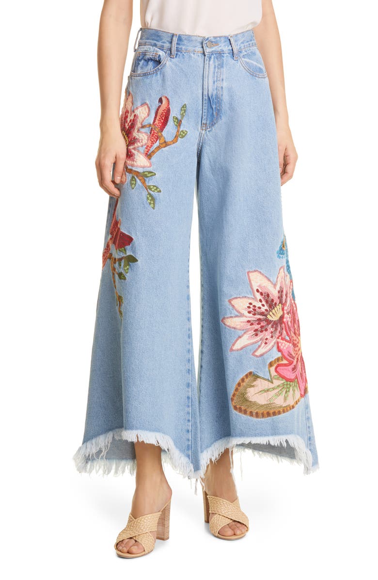 FARM Rio Embroidered Wide Leg Nonstretch Ankle Jeans, Main, color, 