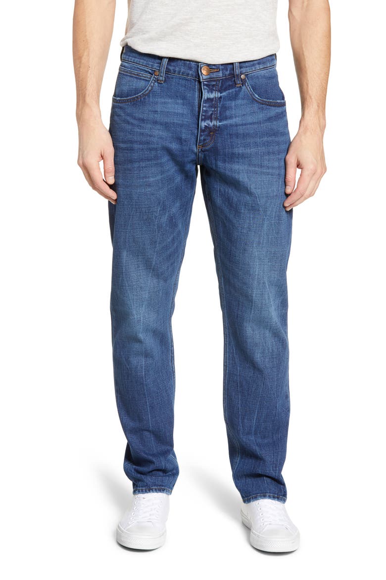 Slider Slim Straight Leg Jeans, Main, color, MID BLUE