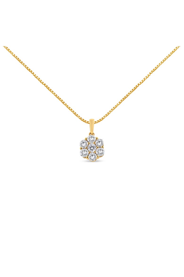 14K Yellow Gold 2.00 Cttw Brilliant Diamond 7 Stone Flower Cluster Pendant Necklace, Main, color, Yellow