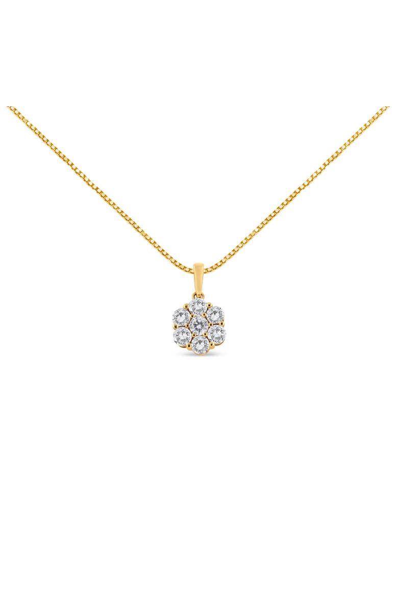 Haus of Brilliance 14K Yellow Gold 2.00 Cttw Brilliant Diamond 7 Stone Flower Cluster Pendant Necklace, Main, color, Yellow