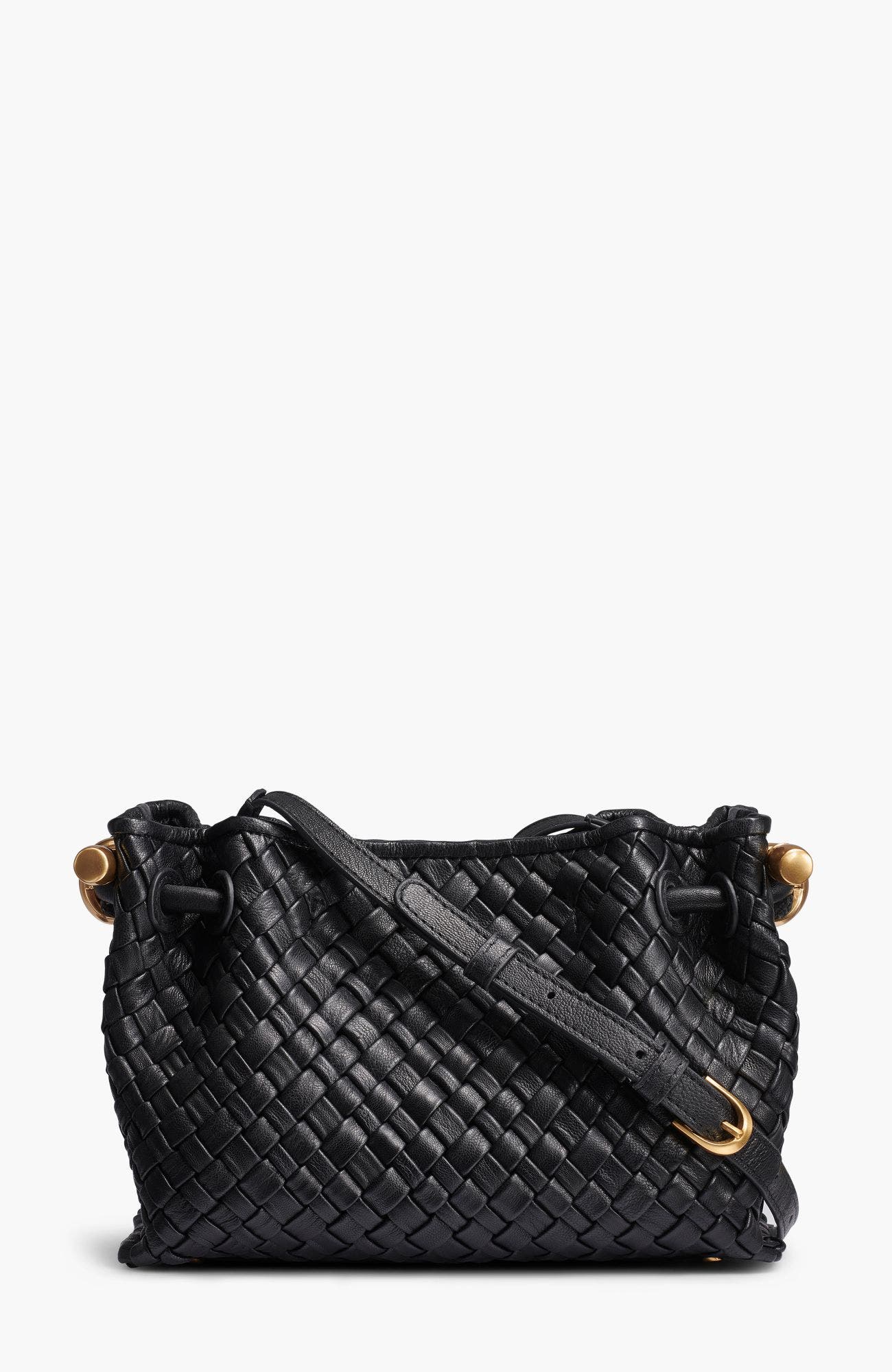 Cashmere Woven Leather Crossbody Bag, Main, color, Black/Gold