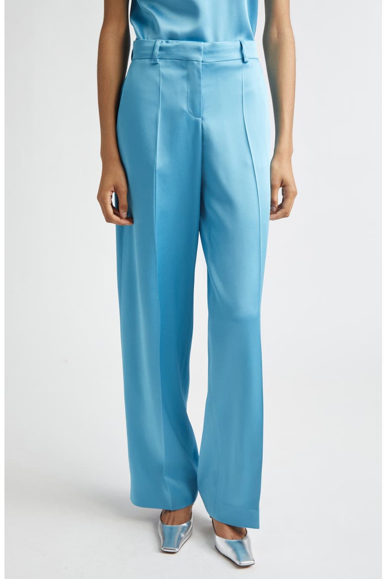 Satin Straight Leg Pants, Main, color, STEEL BLUE