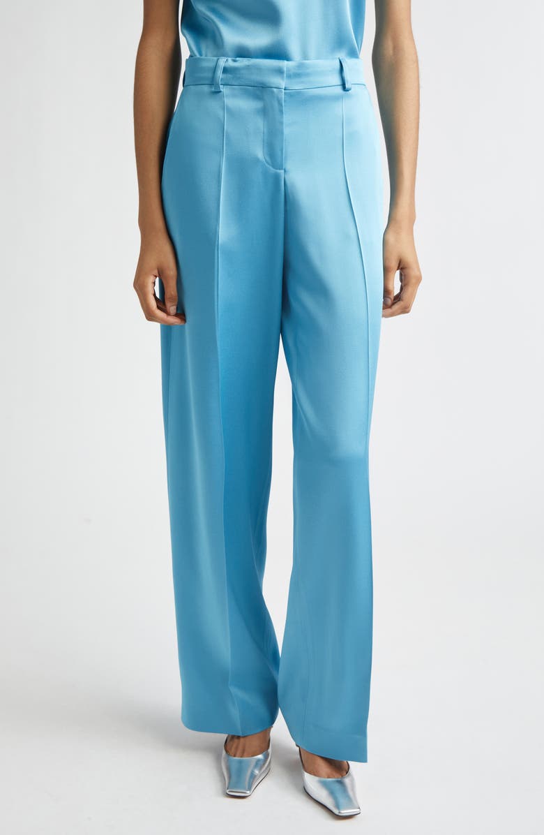 Stella McCartney Satin Straight Leg Pants, Main, color, Steel Blue