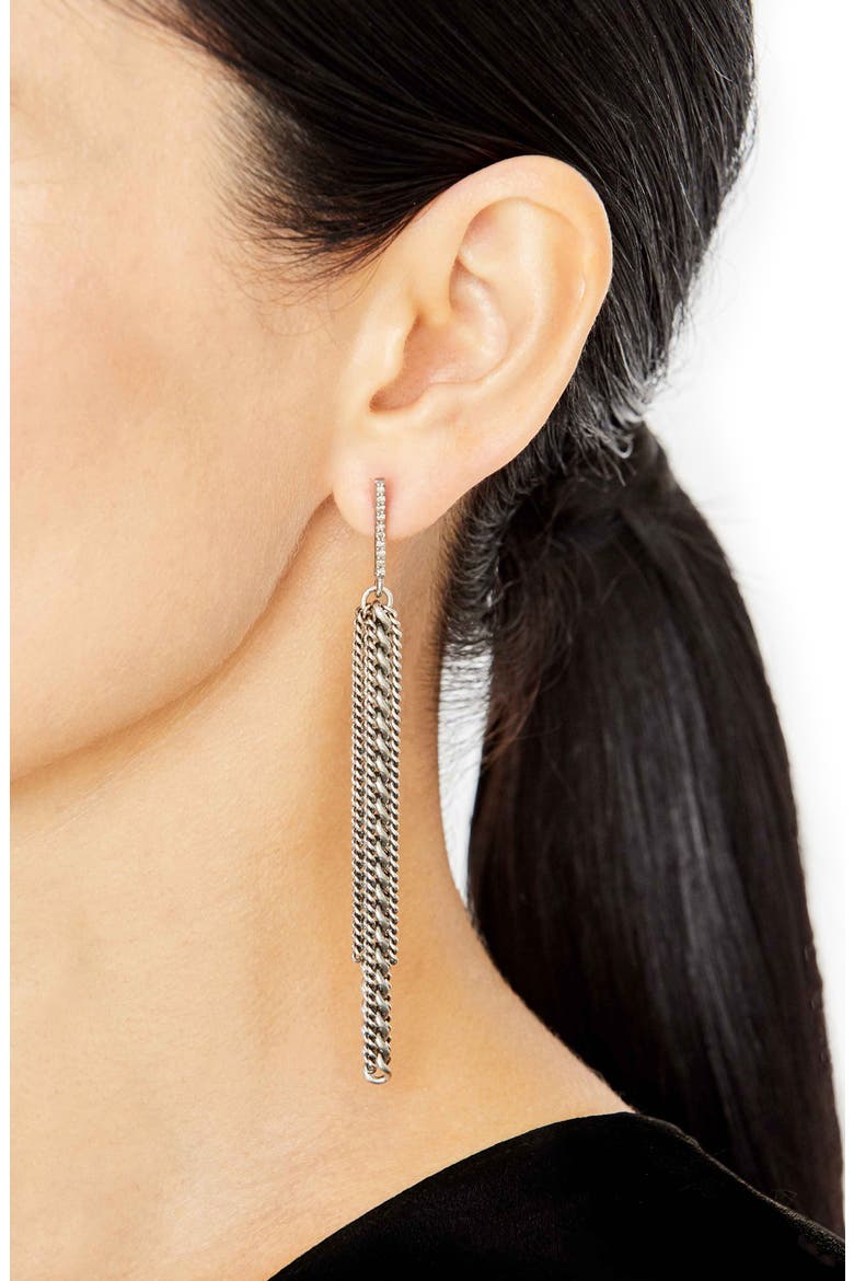 Bar Fringe Earrings with Pavé Diamonds, Alternate, color, STERLING SILVER