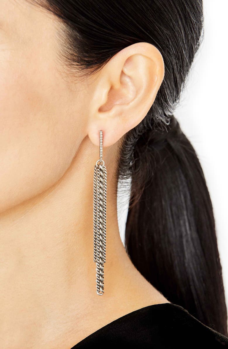 Sheryl Lowe Bar Fringe Earrings with Pavé Diamonds, Alternate, color, 