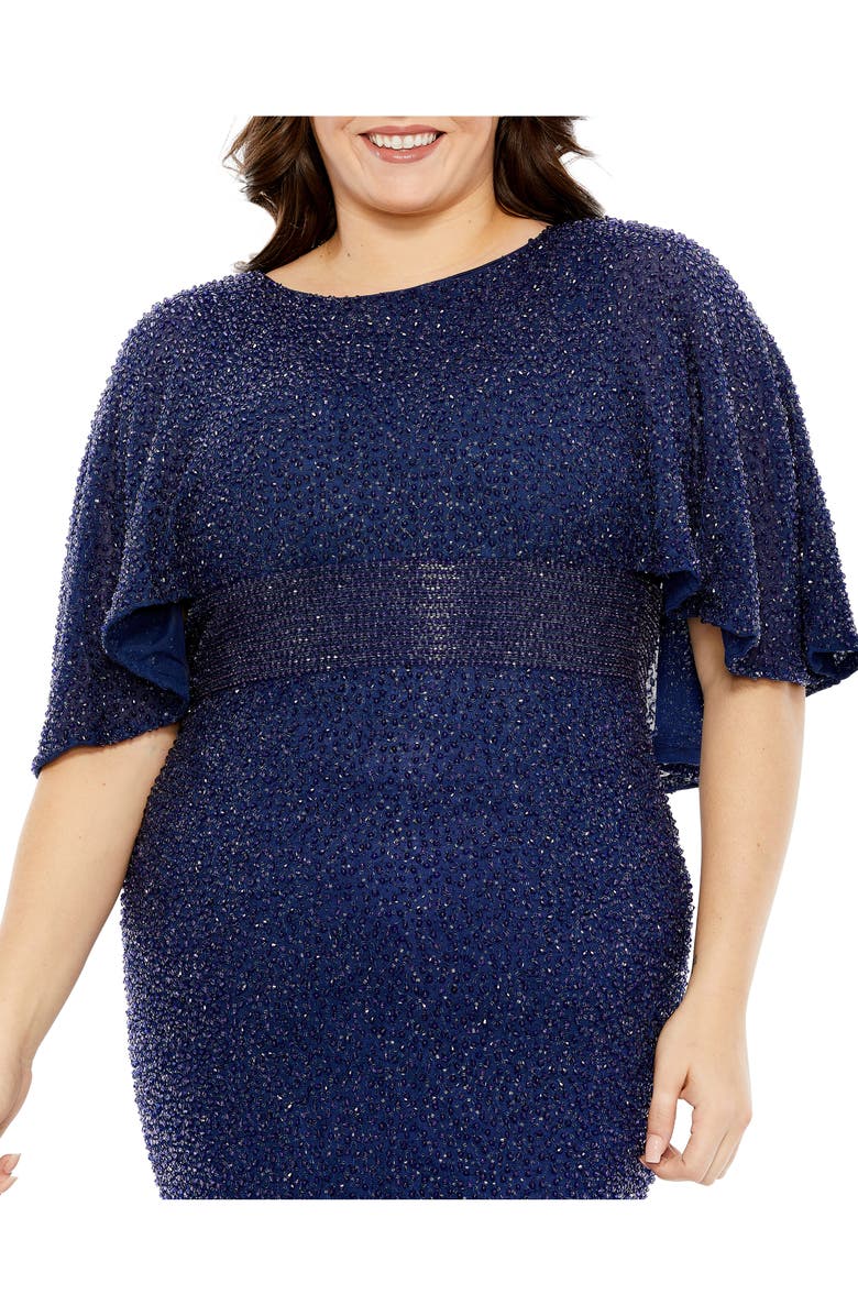 Mac Duggal Cape Overlay Gown, Alternate, color, 