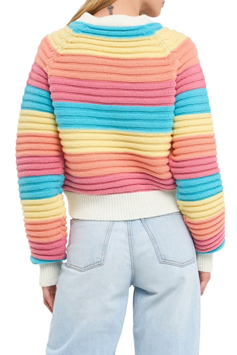 Rainbow Stripe Rib Cardigan, Alternate, color, MULTI