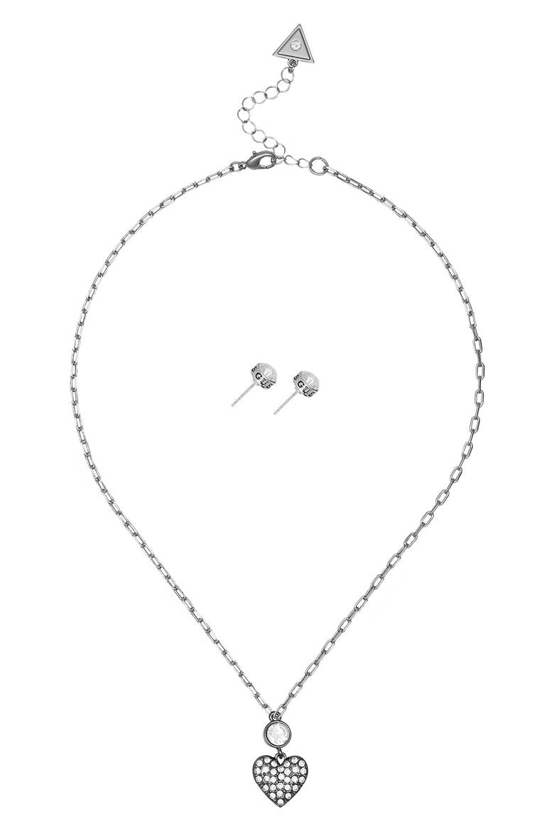 Crystal Heart Pendant Necklace & Stud Earrings Set, Alternate, color, SILVER