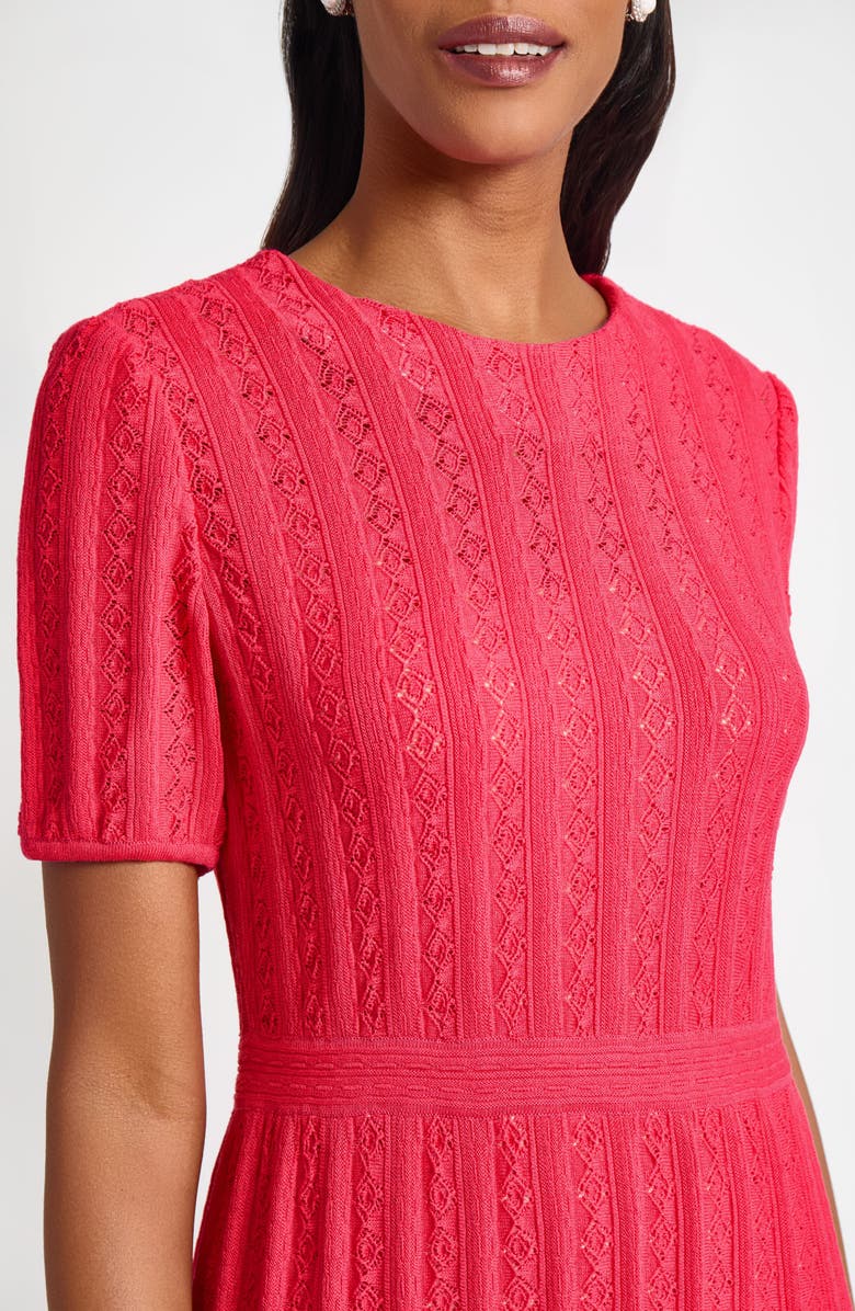 Ming Wang Fit & Flare Pointelle Stitch Dress, Alternate, color, Vibrant Fuchsia