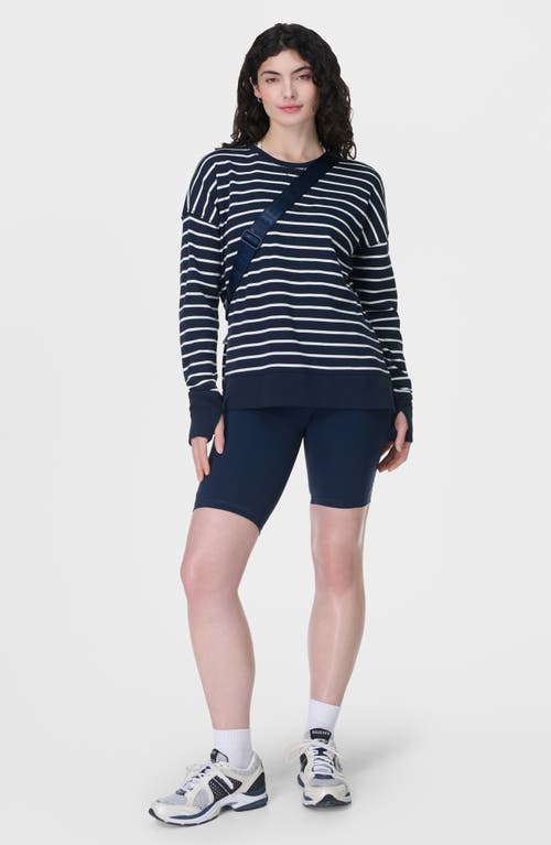 Sweaty Betty Womens After Class Longline Striped Cotton-blend Jumper Navy Blue Stripe In Navy Blue Stripe