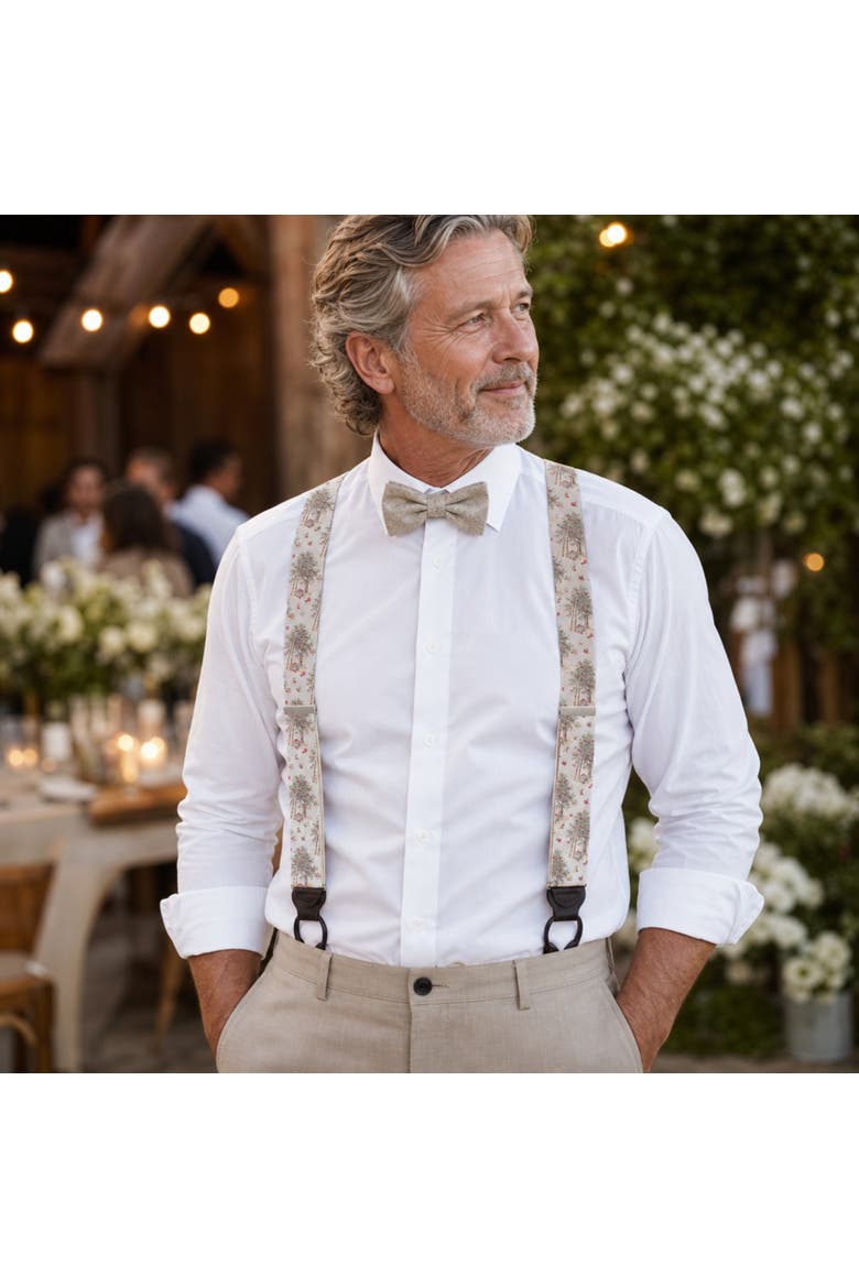 Fall Apple Orchard Silk Novelty Button End Suspenders, Alternate, color, Silver