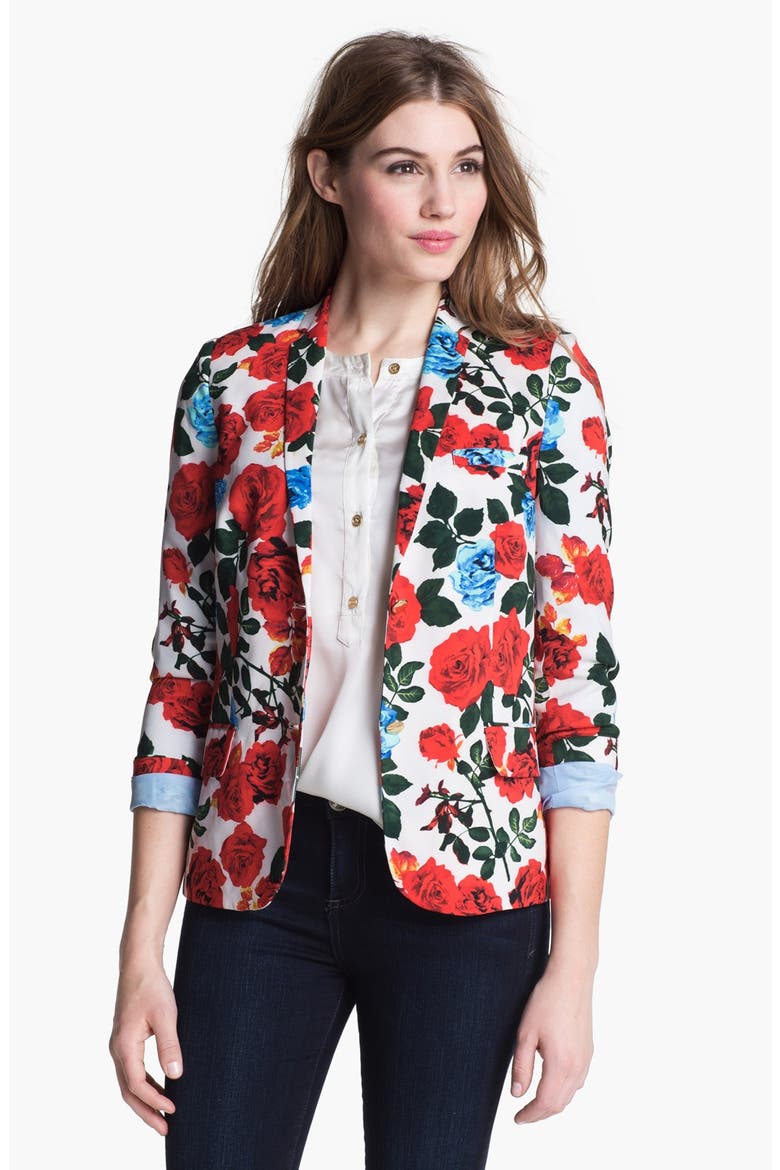 Rose Print Blazer, Main, color, NEW IVORY