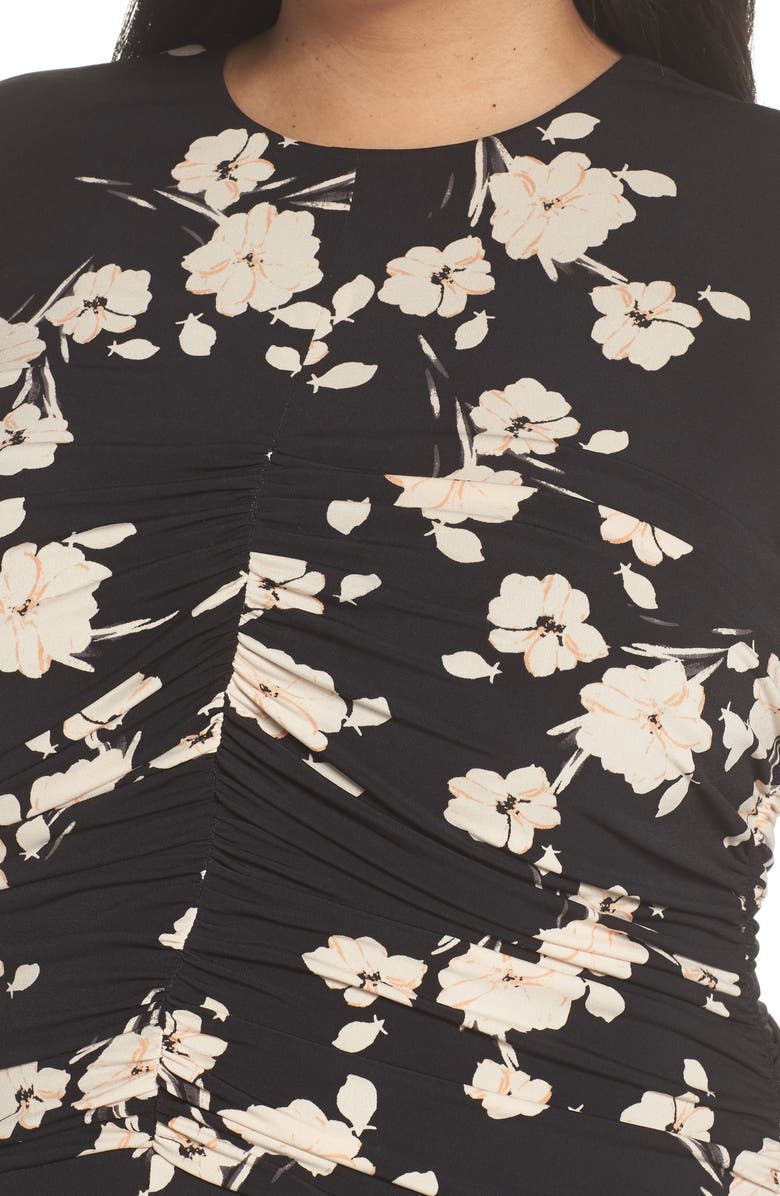 Maggy London Ruched Floral Midi Dress, Alternate, color,