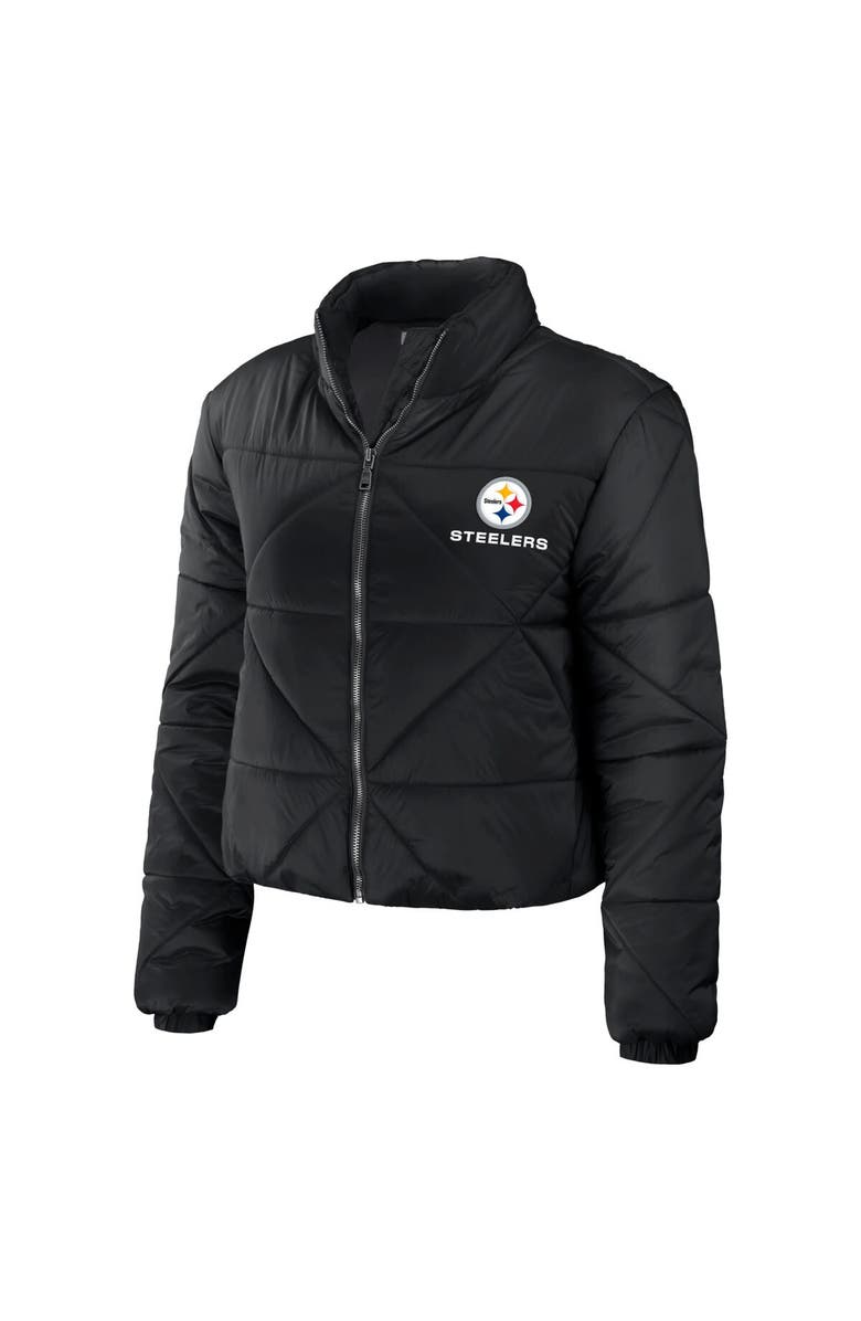 WEAR by Erin Andrews Women's WEAR by Erin Andrews Black Pittsburgh Steelers Cropped Puffer Full-Zip Jacket, Alternate, color, Black