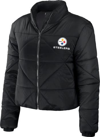 Women's WEAR by Erin Andrews  Black Pittsburgh Steelers Cropped Puffer Full-Zip Jacket