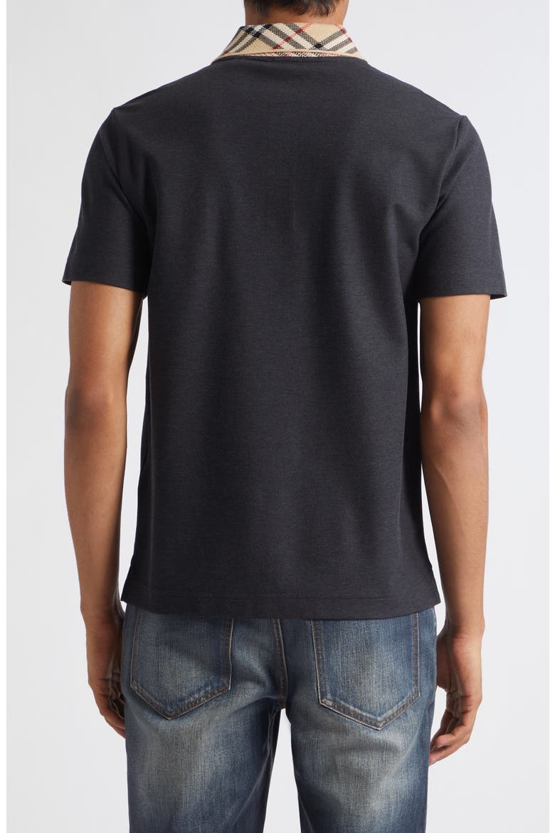 Evan Check Collar Cotton Piqué Polo, Alternate, color, CHARCOAL MELANGE