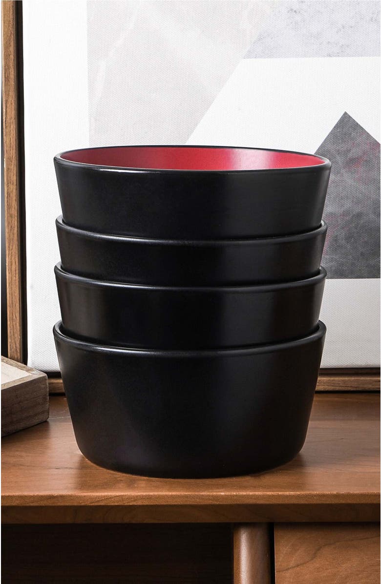 Stone Lain Albie Stoneware 4-Piece Bowl Set, Alternate, color, Red And Black
