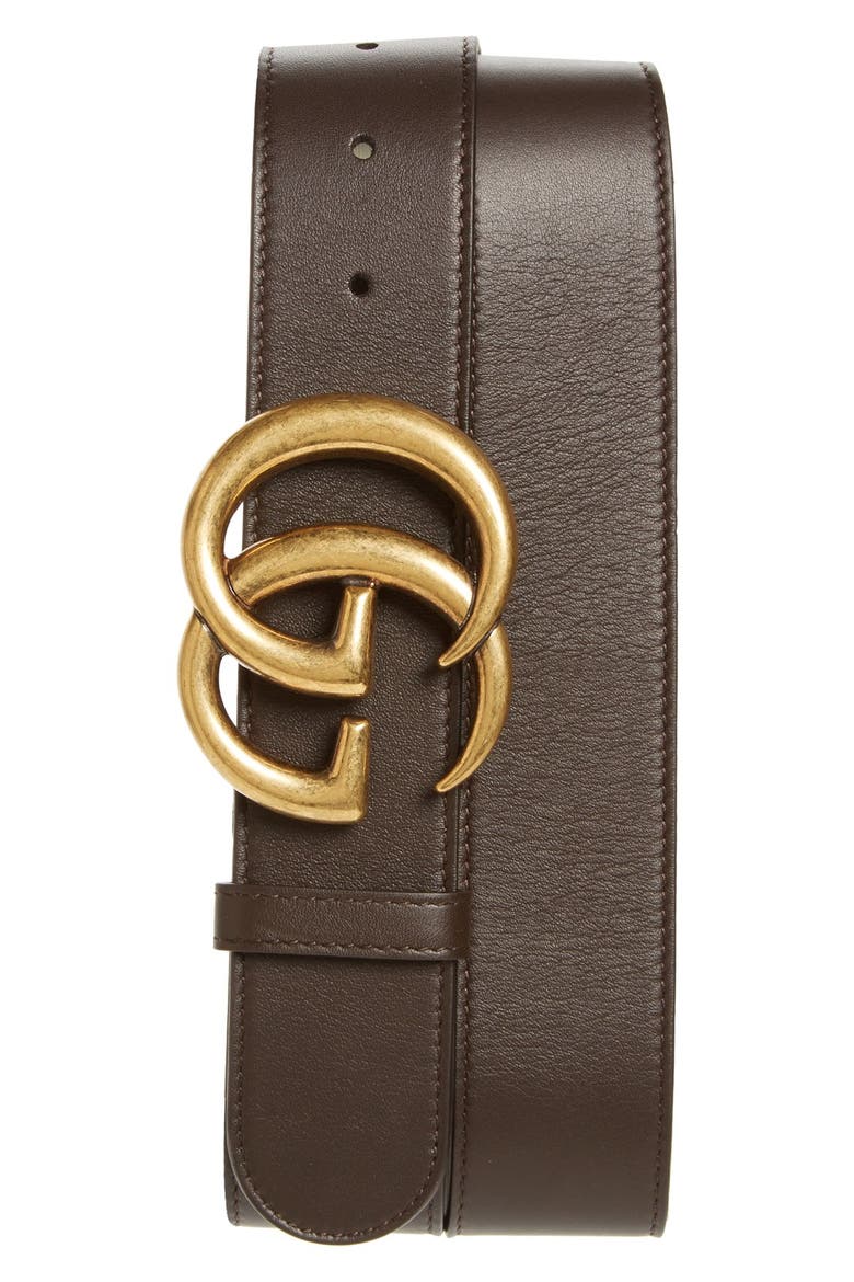 GG Logo Leather Belt, Main, color, COCOA
