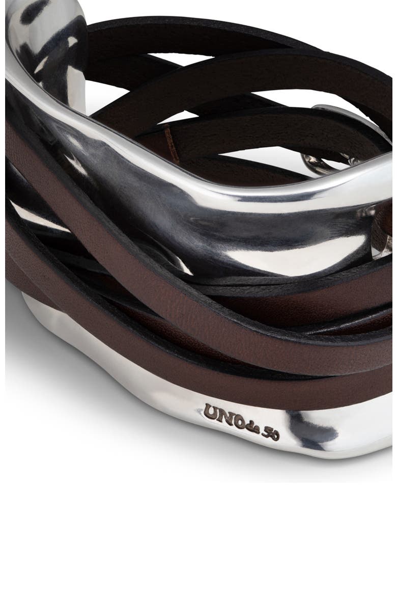 Sterling Silver-Plated Bracelet with Leather Straps, Alternate, color, Silver