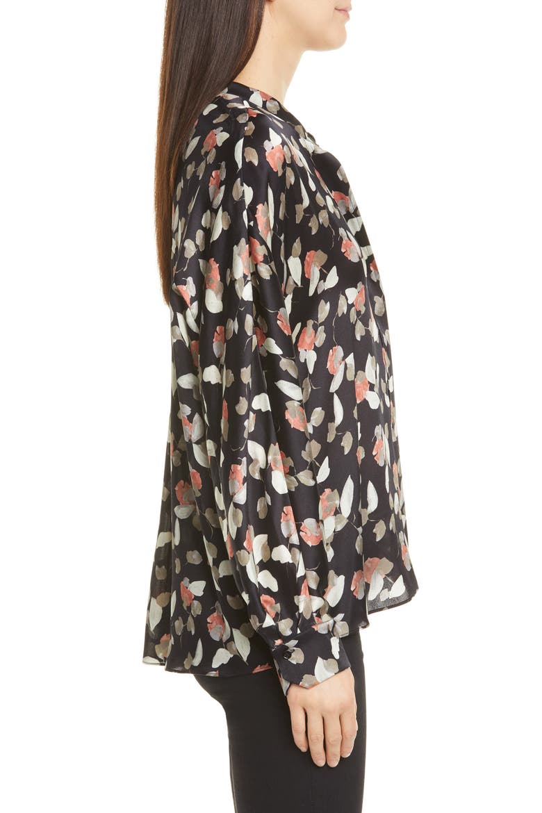 Watercolor Petal Silk Blouse, Alternate, color, BLACK