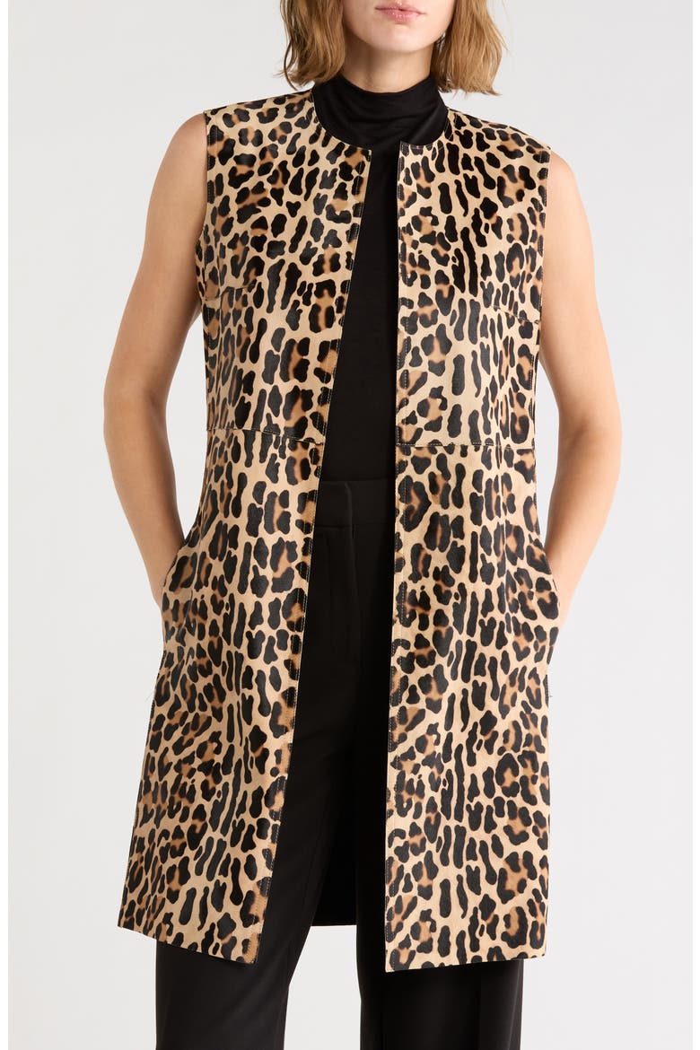 Leopard Print Genuine Calf Hair Sleeveless Jacket, Main, color, CAMEL