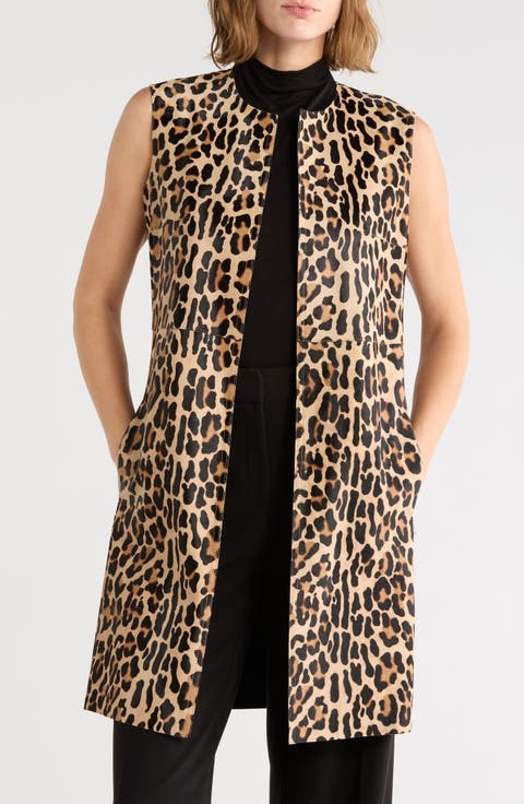 Leopard Print Genuine Calf Hair Sleeveless Jacket