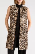 Longchamp Leopard Print Genuine Calf Hair Sleeveless Jacket