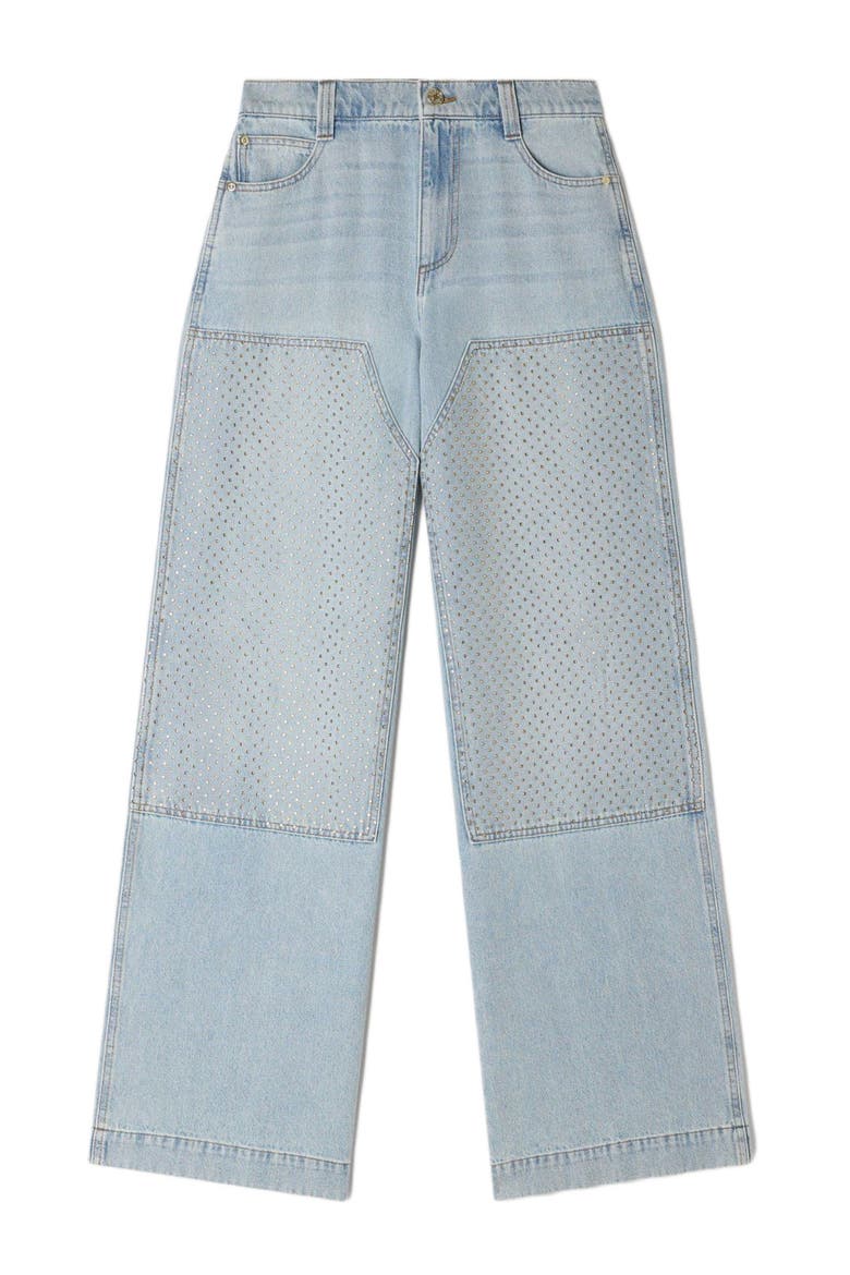 Faded straight rhinestone jeans, Alternate, color, Light bu jean