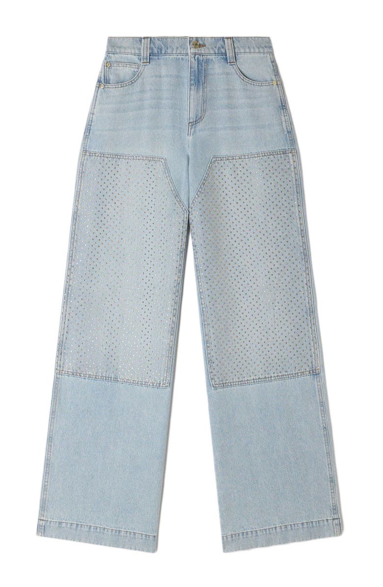 SANDRO Faded straight crystal patch jeans, Alternate, color, Light Bu Jean