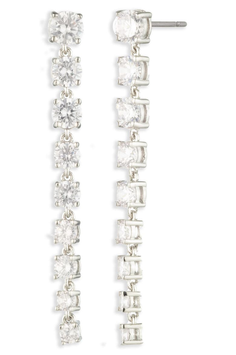 Cubic Zirconia Linear Drop Earrings, Main, color, SILVER