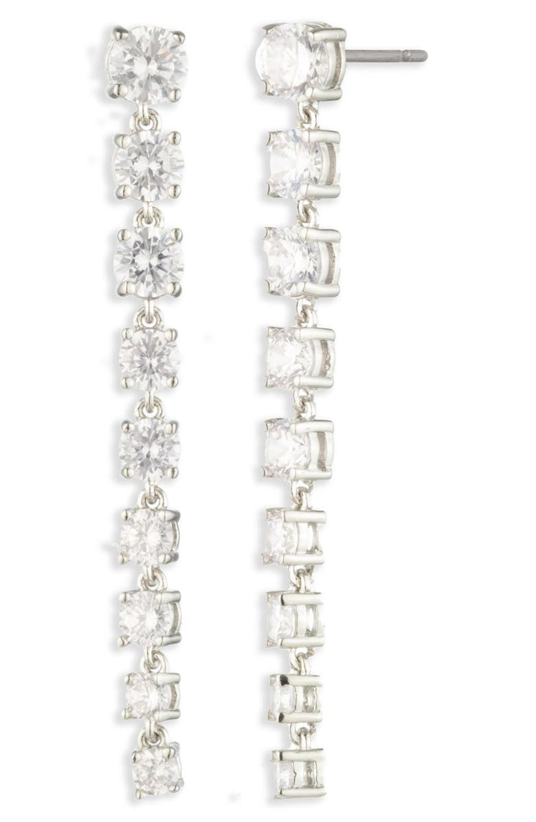 Marchesa Cubic Zirconia Linear Drop Earrings, Main, color, Silver