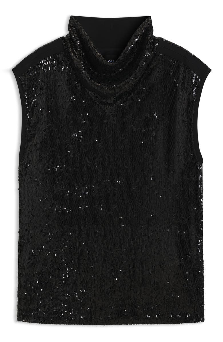 BOSS Ebib Sequin Mock Neck Top, Alternate, color, Black