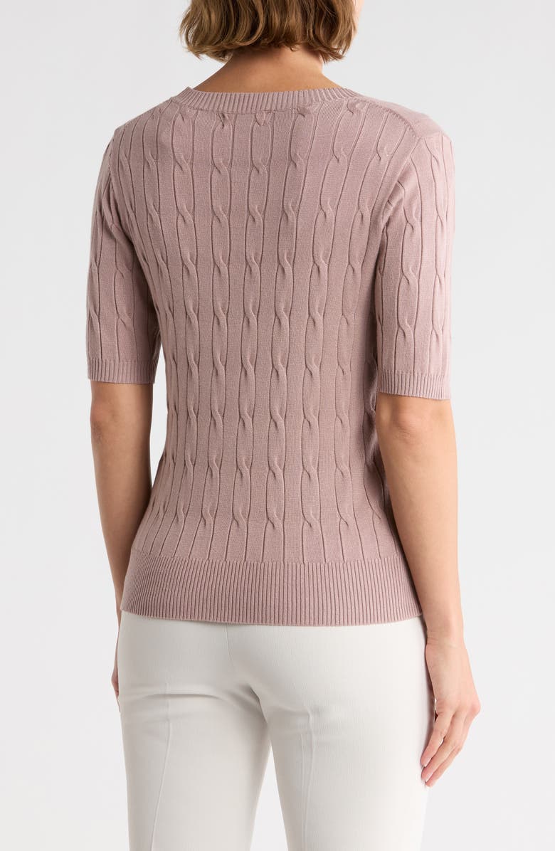 T Tahari Elbow Sleeve Cable Knit Sweater, Alternate, color, Moss Rose