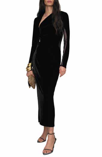 Reiss Kass Asymmetric Neck Long Sleeve Velvet Dress
