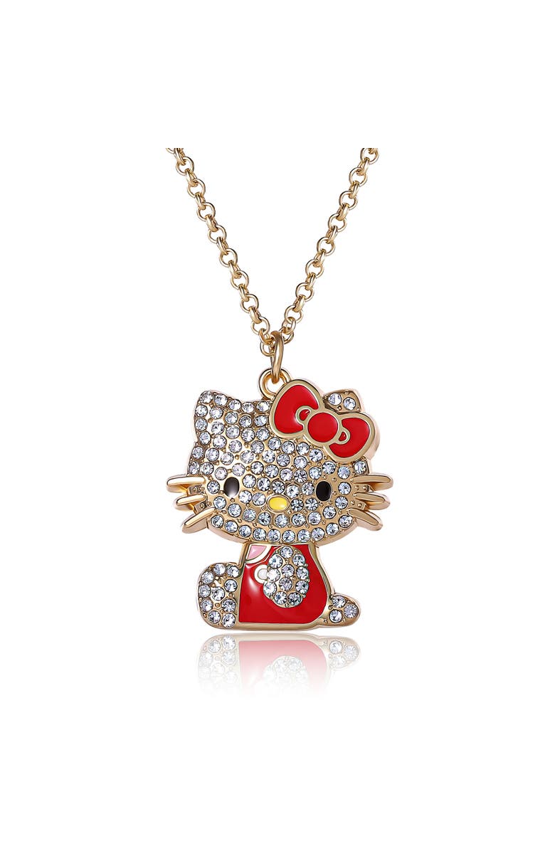 Hello Kitty Crystal Gold-Tone Pendant Necklace, Main, color, Red