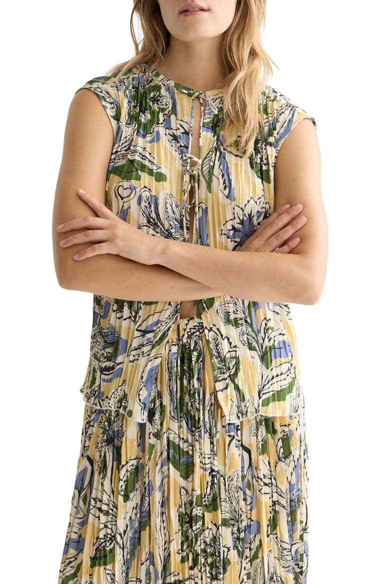 Micro Pleat Tie Front Top, Main, color, LUCKY BANDANA MULTI PARSNIP