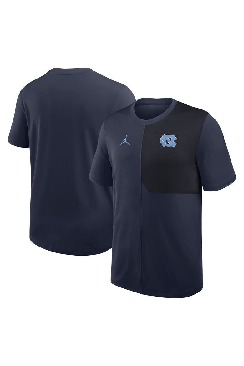 Men's Jordan Brand Navy North Carolina Tar Heels 2025 Sideline UV Performance Coach T-Shirt, Alternate, color, Navy