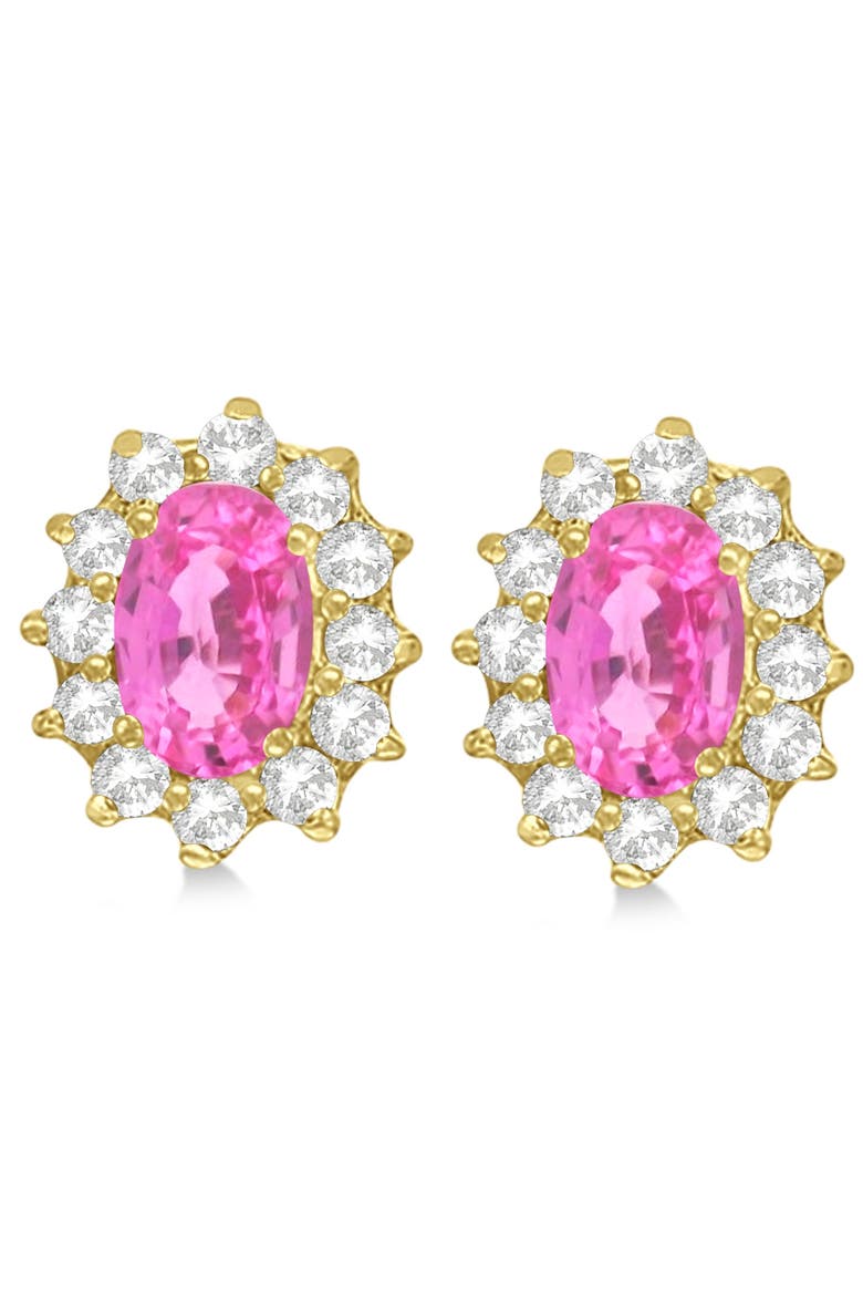 Oval Pink Sapphire & Diamond Accented Earrings 14k, Alternate, color, 2.05ct/Yellow Gold