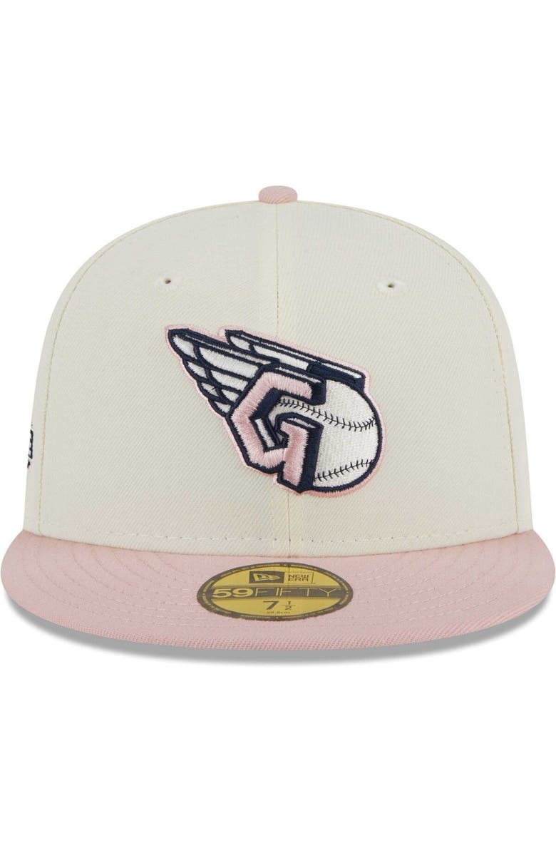 New Era Men's New Era White/Pink Cleveland Guardians Chrome Rogue 59FIFTY Fitted Hat, Alternate, color,