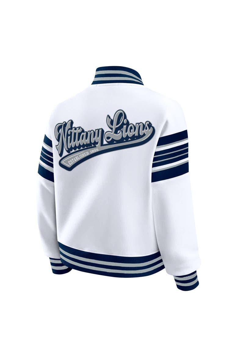 Women's WEAR by Erin Andrews White/Navy Penn State Nittany Lions Satin Stitch Full-Snap Fleece Sweatshirt Jacket, Alternate, color, White