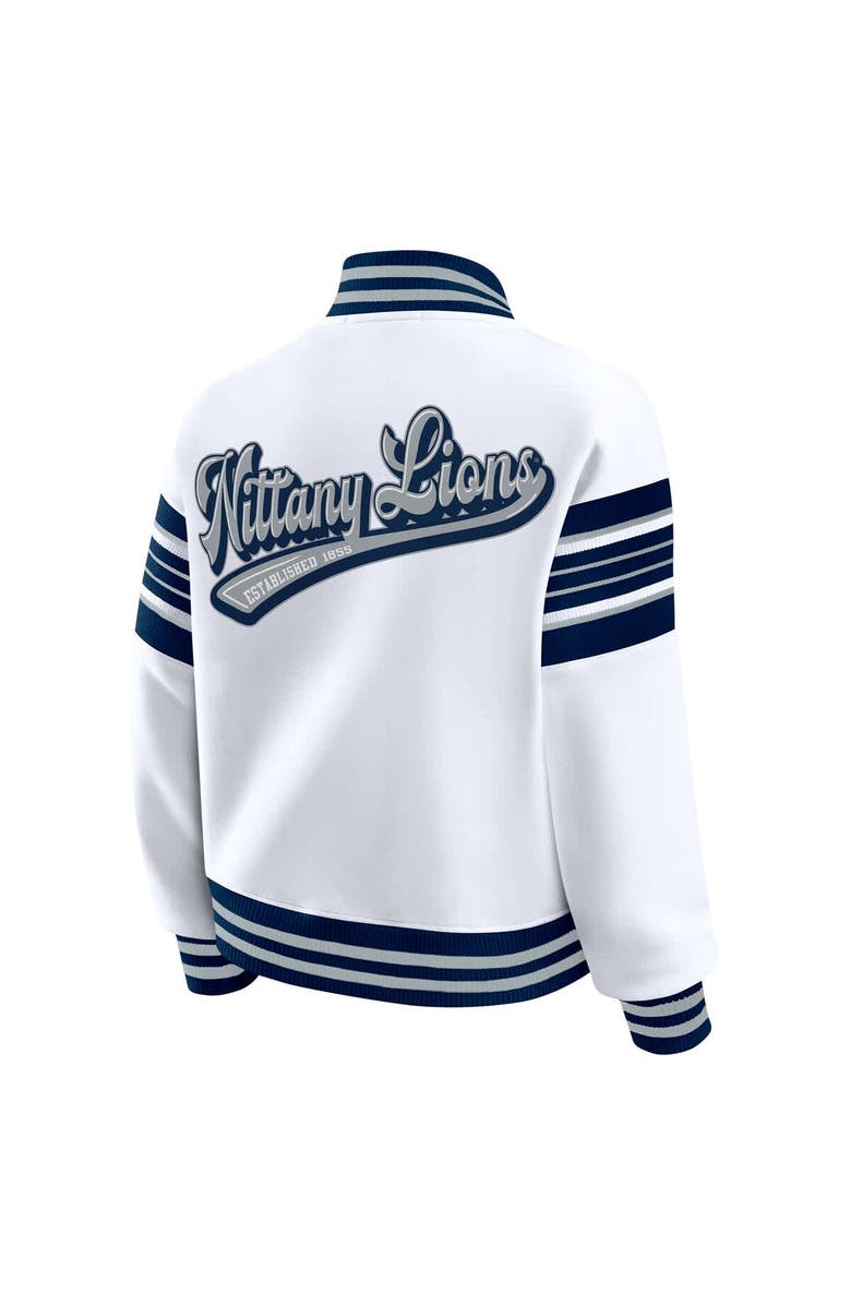 WEAR by Erin Andrews Women's WEAR by Erin Andrews White/Navy Penn State Nittany Lions Satin Stitch Full-Snap Fleece Sweatshirt Jacket, Alternate, color, White