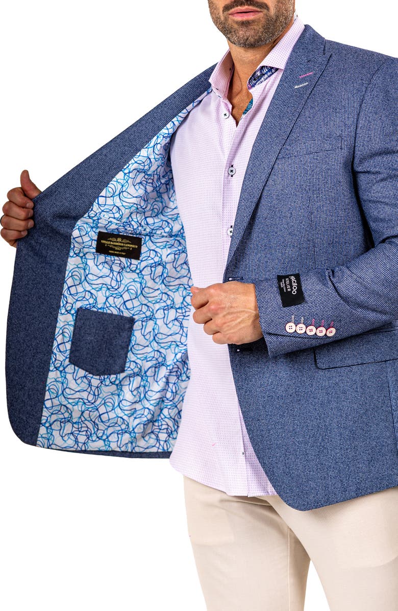 Maceoo Descartes Marthyr0010 Blue Microcheck Virgin Wool Peak Lapel Blazer, Alternate, color, Blue