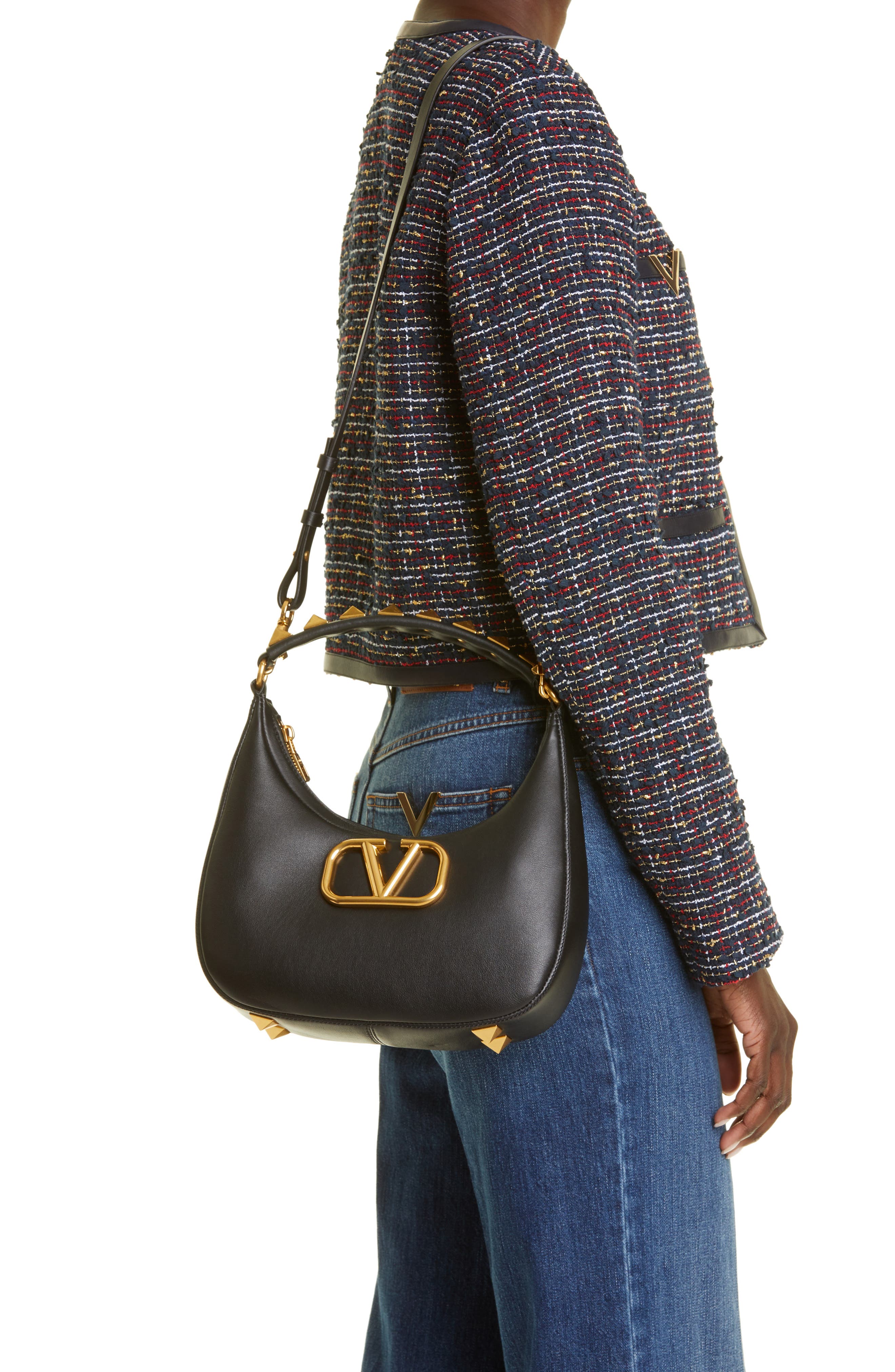 Valentino Garavani Small Stud Sign VLOGO Leather Hobo Bag, Alternate, color, 