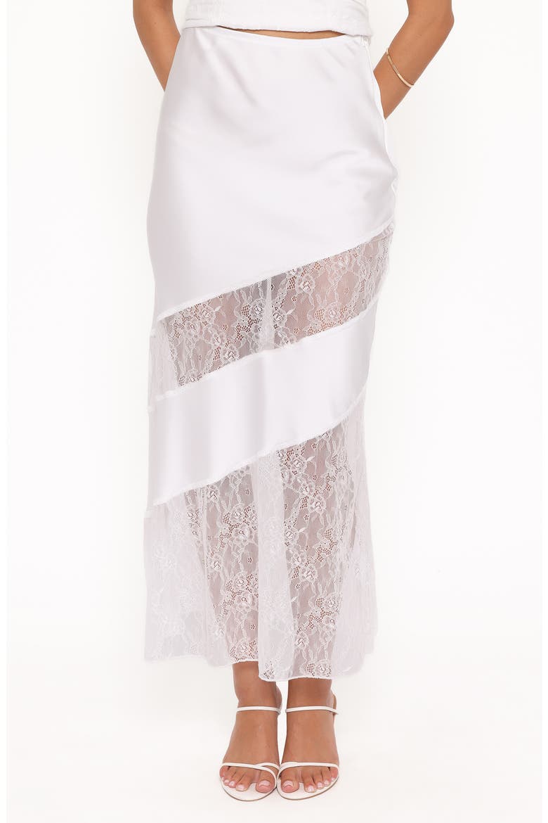Winona Lace & Satin Maxi Skirt, Main, color, WHITE
