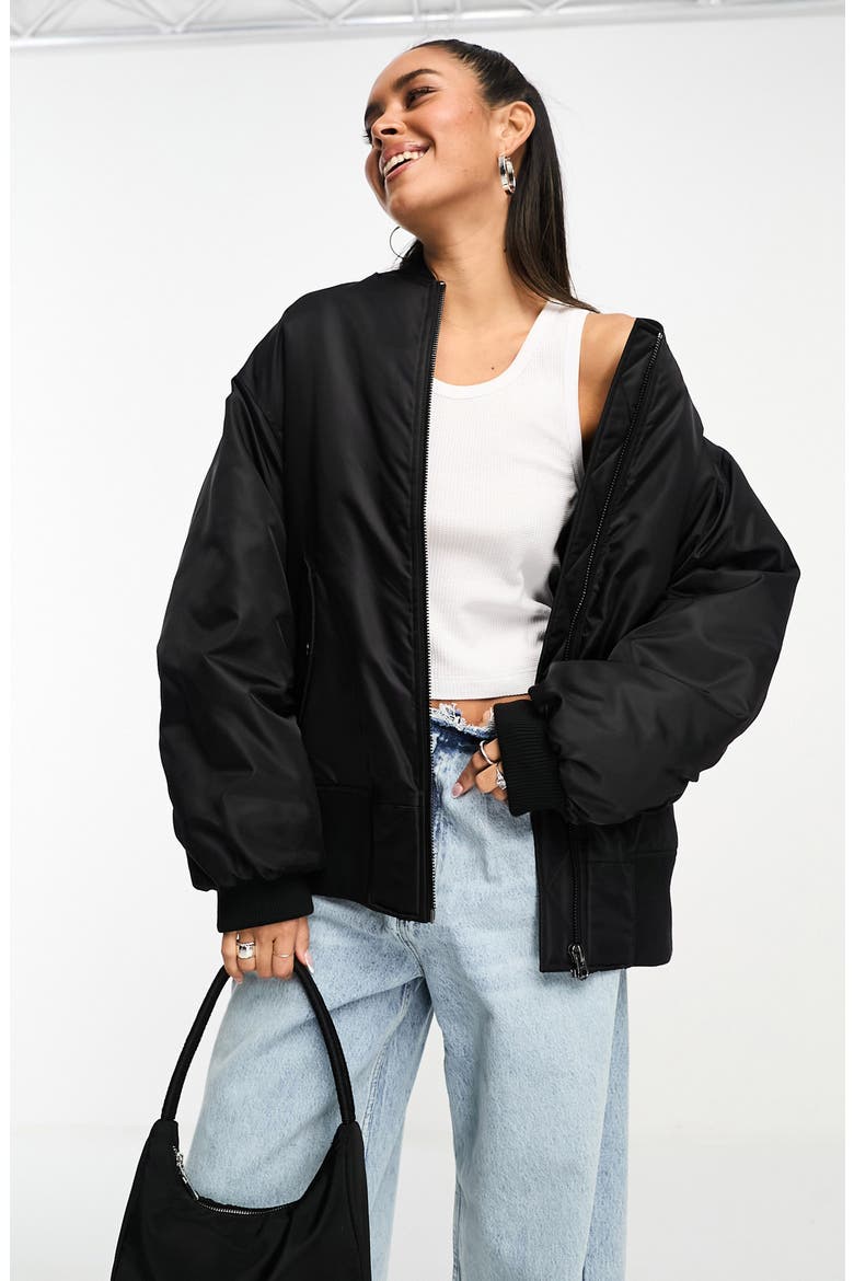 Oversize Bomber Jacket, Main, color, BLACK