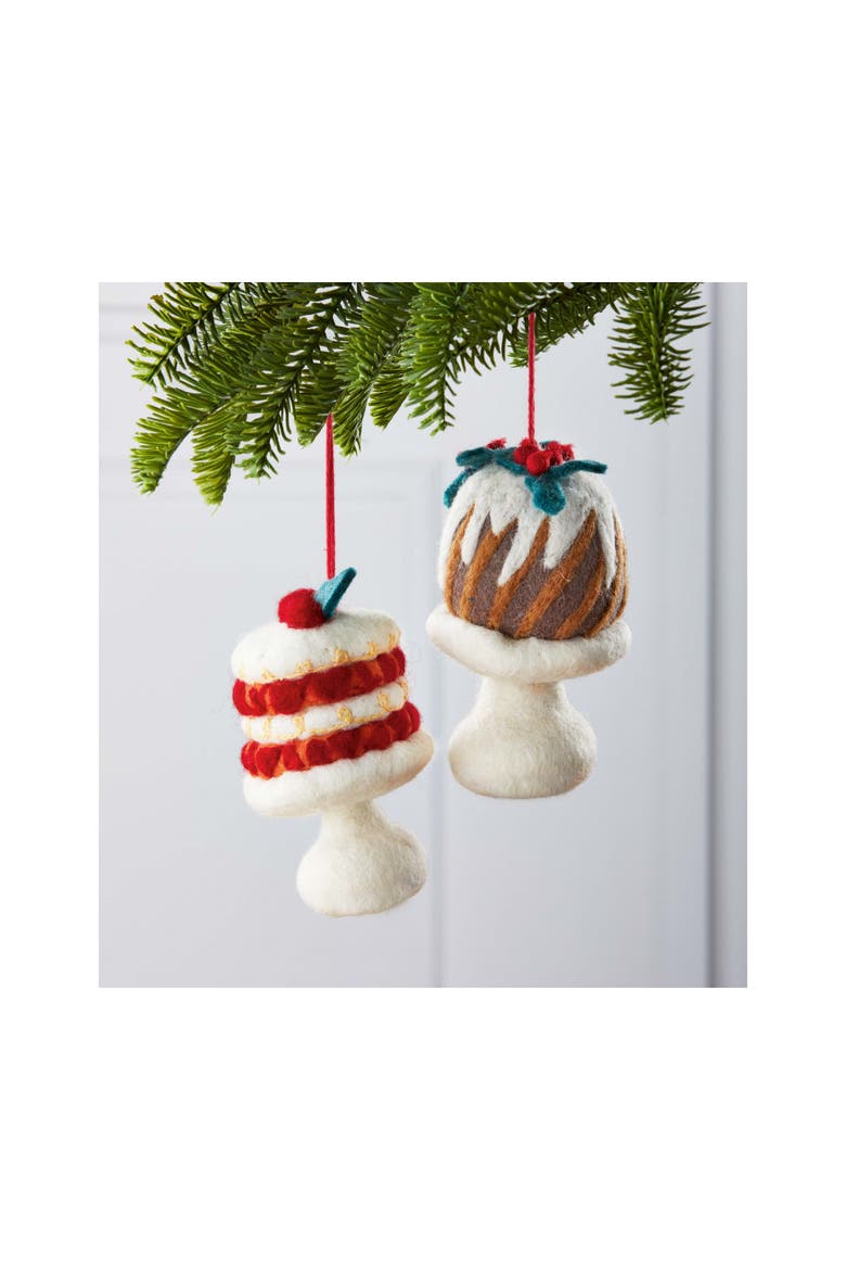 Holiday Layer Cake Ornament Multicolor Wool Tree Decor, Alternate, color, White