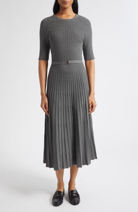 Elthea Belted Pleated Midi Dress